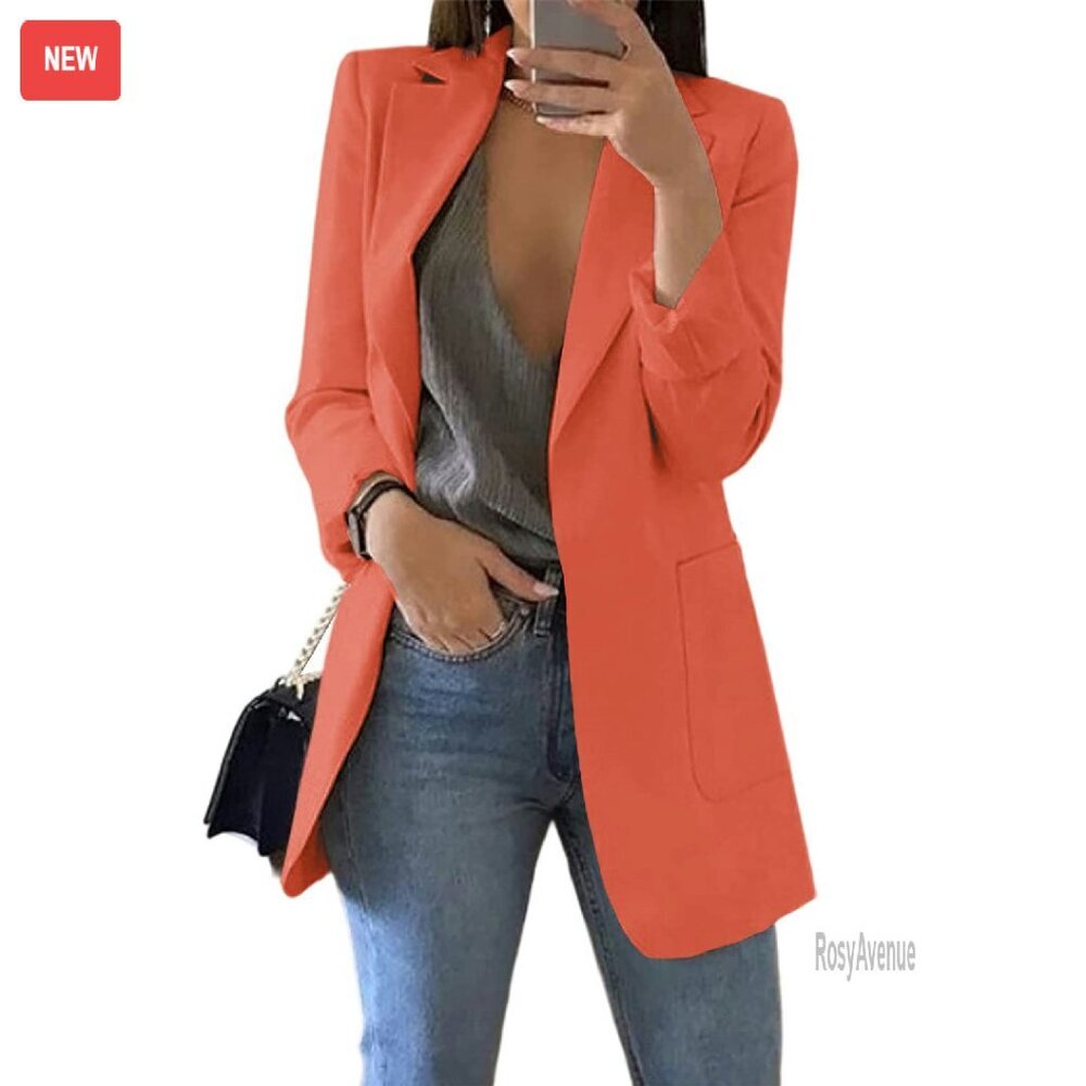 Lightweight Blazer Lapel Collar Open Front Office Work Jacket